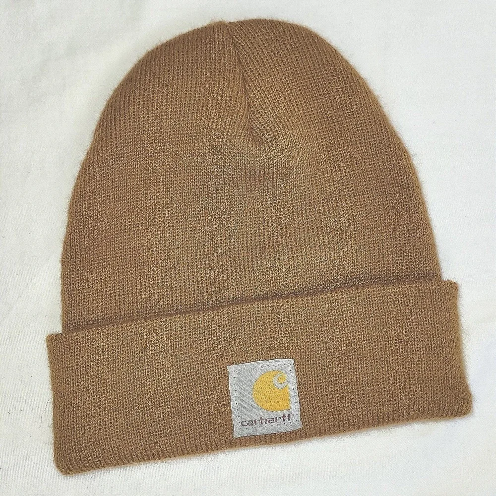 Carhartt Youth Knit Beanie Brown‎ Logo Patch Winter Hat Gorpcore 90s grunge
